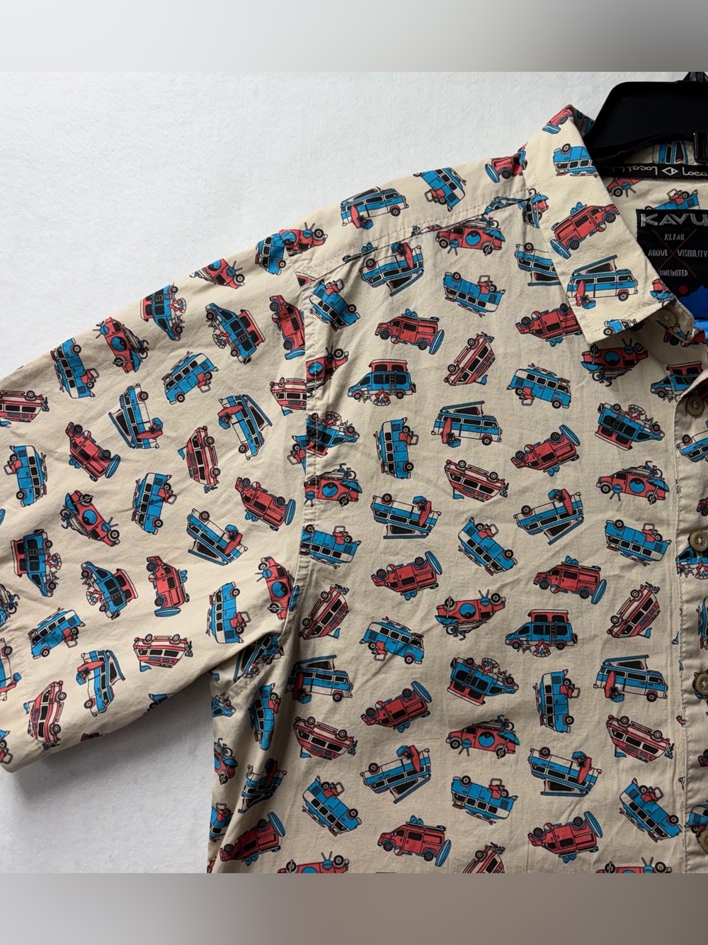 KAVU Shirt Mens Size XL Van Life Print Camp Beach Outdoor Adventure Button Up